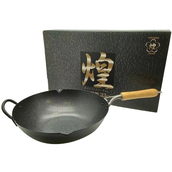 Kirameki Cast Iron Double Fiber Line Stir-fry Wok (Made in Japan) - 33cm - Flavour Fushion Cooking Shop