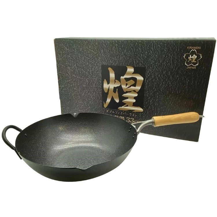 Kirameki Cast Iron Double Fiber Line Stir-fry Wok (Made in Japan) - 33cm - Flavour Fushion Cooking Shop