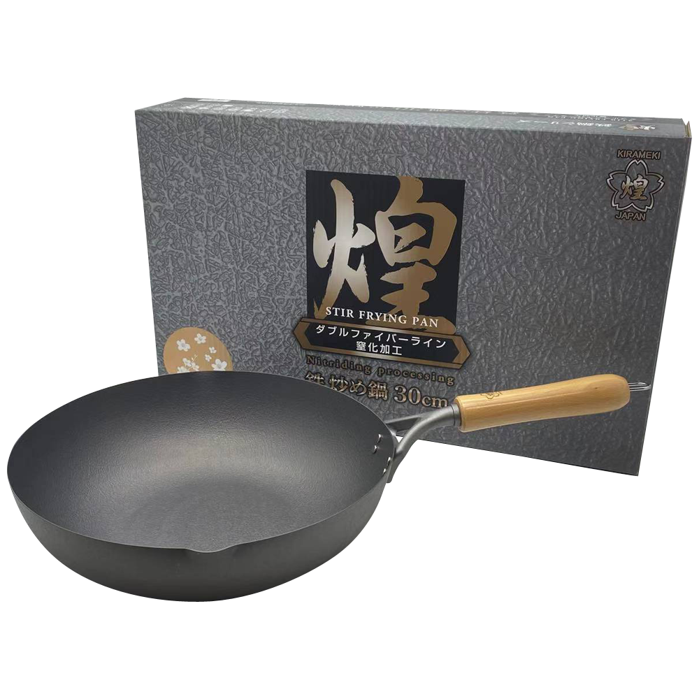 Kirameki Premium Cast Iron Nitriding Processing Stir-fry Wok (Made in Japan) - 30cm - Flavour Fushion Cooking Shop