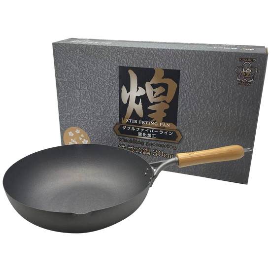 Kirameki Premium Cast Iron Nitriding Processing Stir-fry Wok (Made in Japan) - 30cm - Flavour Fushion Cooking Shop