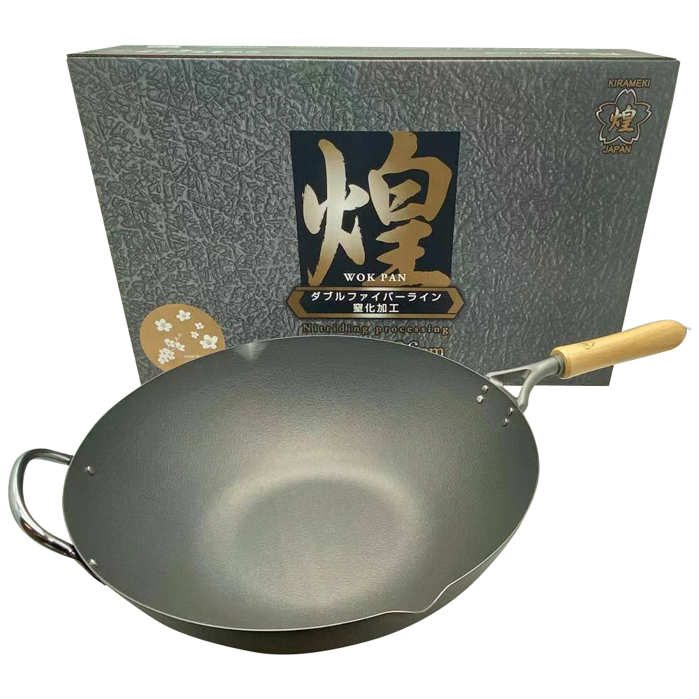 Kirameki Premium Cast Iron Nitriding Processing Stir-fry Wok (Made in Japan) - 36cm - Flavour Fushion Cooking Shop