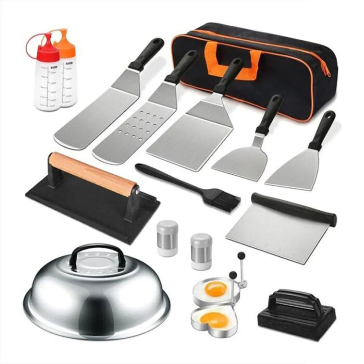 17 Piece BBQ Grill Tools Set Outdoor Barbecue Spatula Shovel Stainless Steel Kit - Flavour Fushion Cooking Shop