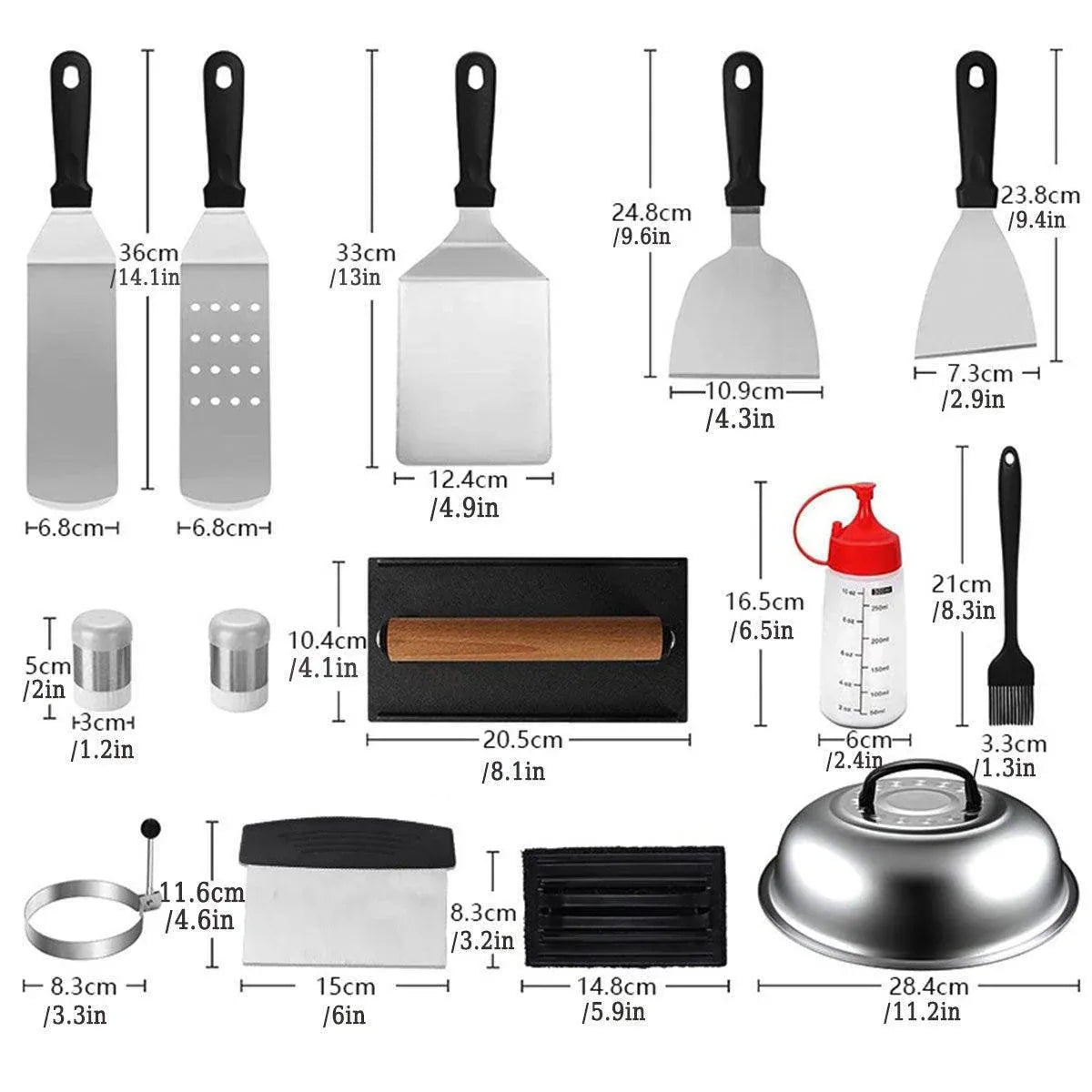 17 Piece BBQ Grill Tools Set Outdoor Barbecue Spatula Shovel Stainless Steel Kit - Flavour Fushion Cooking Shop