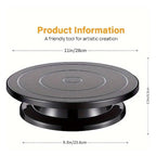 Rotating Cake Turntable Stand Black Plastic, showing a cake decorated with berries on a black plastic turntable.