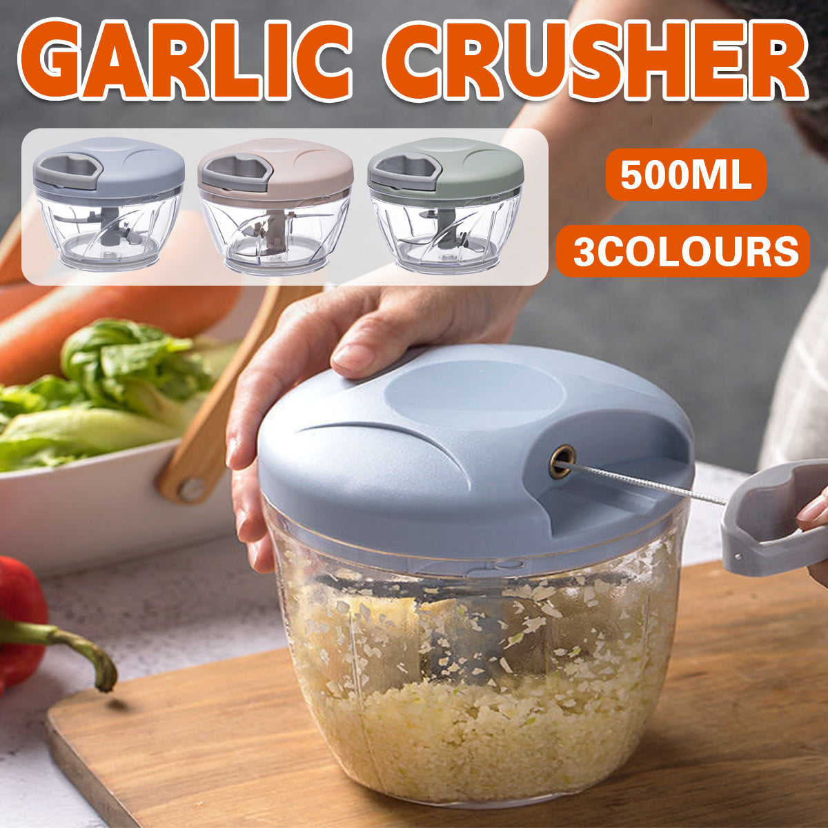 500ml Manual Meat Mincer Garlic Chopper Rotate Garlic Press Crusher Vegetable - Green - Flavour Fushion Cooking Shop