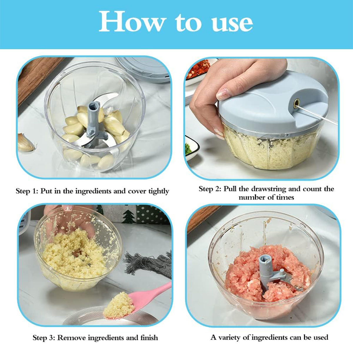 500ml Manual Meat Mincer Garlic Chopper Rotate Garlic Press Crusher Vegetable - Pink - Flavour Fushion Cooking Shop