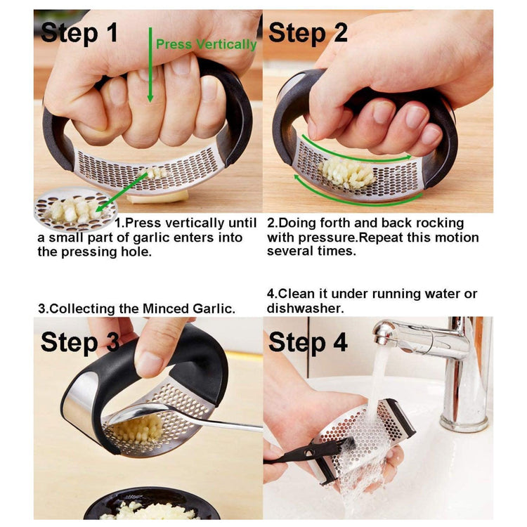 Stainless Steel Garlic Masher Press Crusher Squeezer Masher Kitchen Gadget - Black - Flavour Fushion Cooking Shop