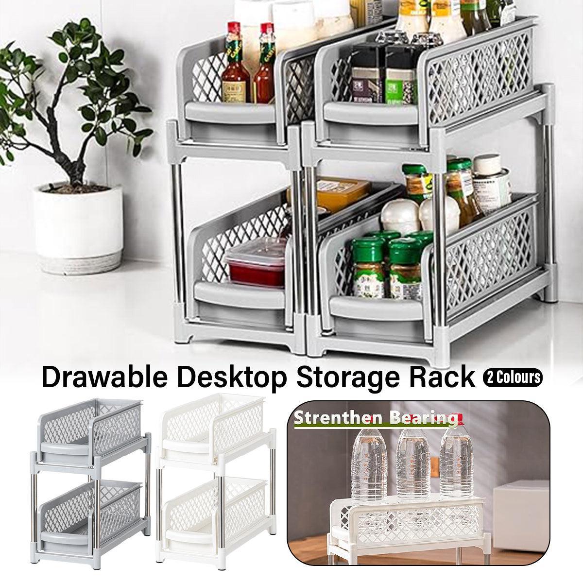 Bathroom Kitchen Sink Storage Rack Drawer Plastic Shelf Seasoning Holder - Grey - Flavour Fushion Cooking Shop