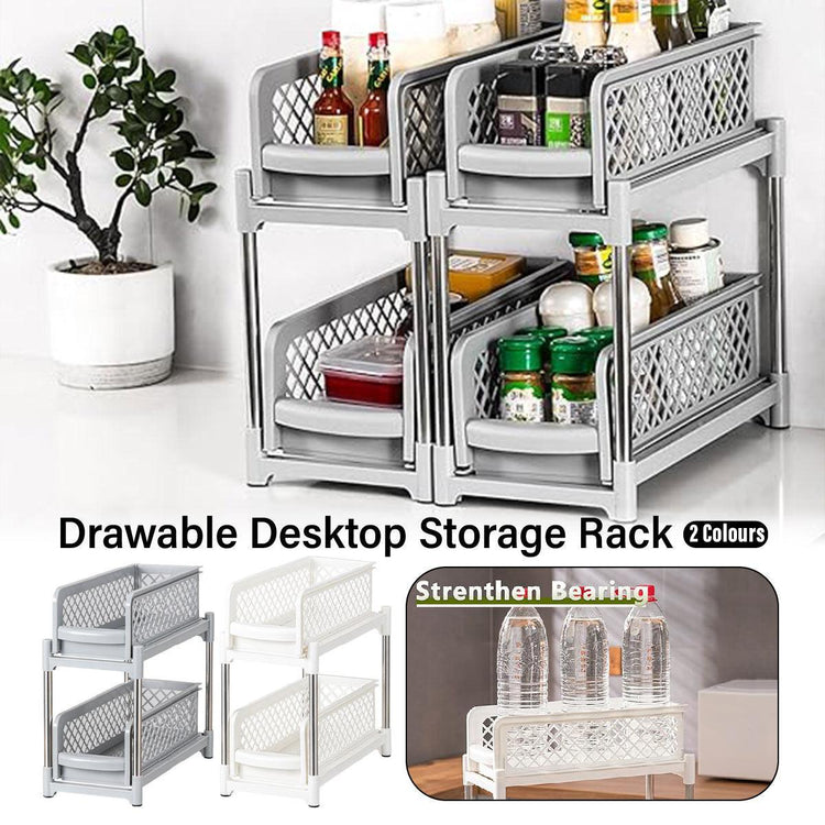 Bathroom Kitchen Sink Storage Rack Drawer Plastic Shelf Seasoning Holder - Grey - Flavour Fushion Cooking Shop