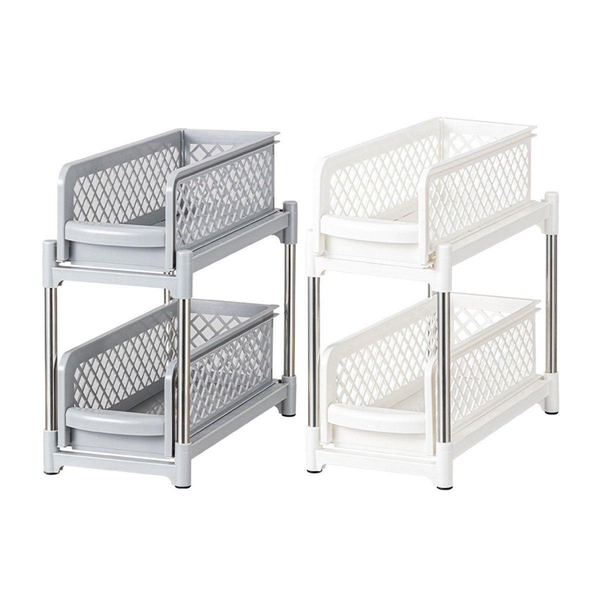 Bathroom Kitchen Sink Storage Rack Drawer Plastic Shelf Seasoning Holder - Grey - Flavour Fushion Cooking Shop