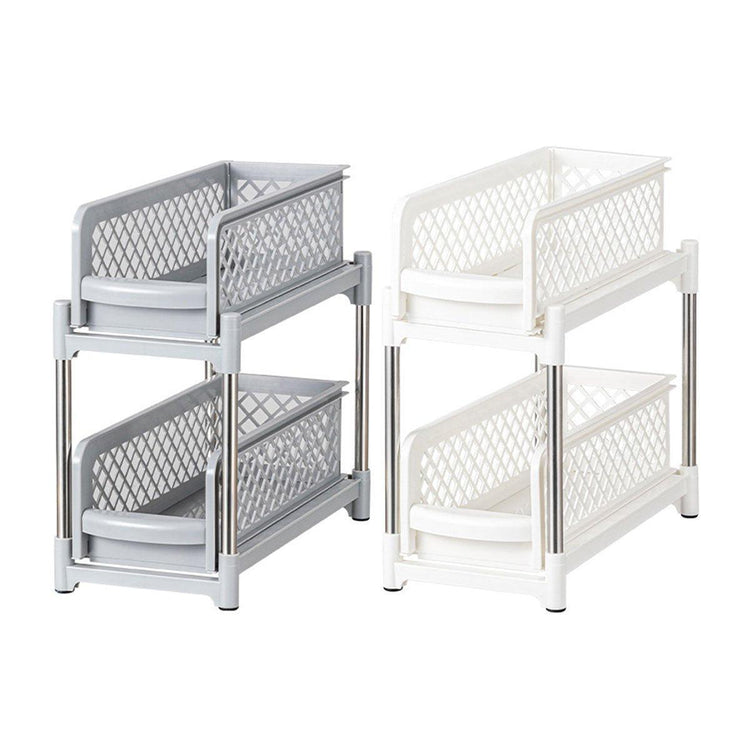 Bathroom Kitchen Sink Storage Rack Drawer Plastic Shelf Seasoning Holder - Grey - Flavour Fushion Cooking Shop