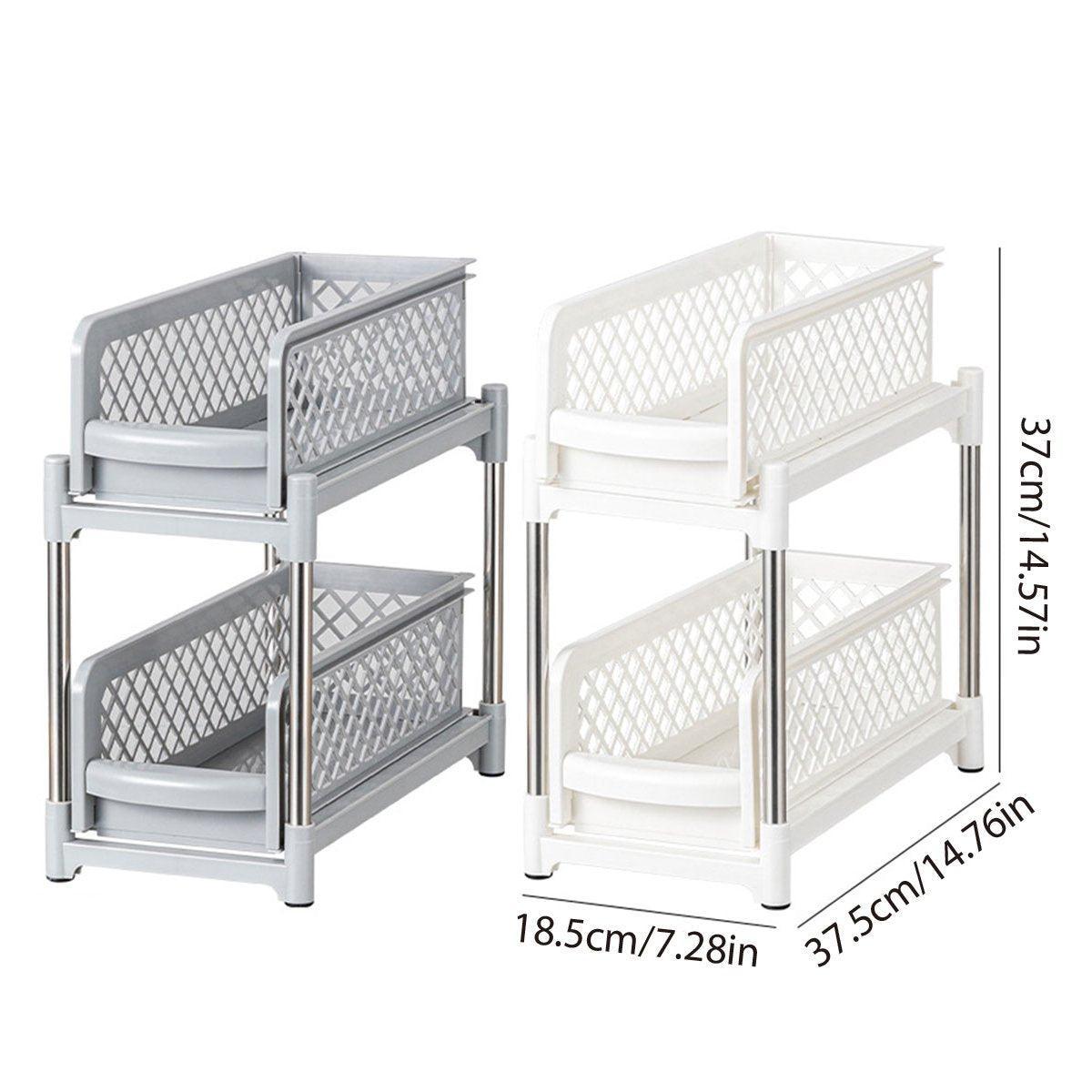 Bathroom Kitchen Sink Storage Rack Drawer Plastic Shelf Seasoning Holder - Grey - Flavour Fushion Cooking Shop