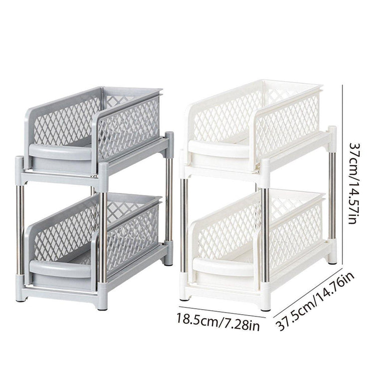 Bathroom Kitchen Sink Storage Rack Drawer Plastic Shelf Seasoning Holder - Grey - Flavour Fushion Cooking Shop