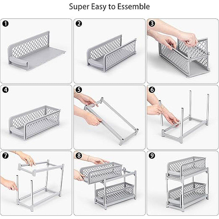 Bathroom Kitchen Sink Storage Rack Drawer Plastic Shelf Seasoning Holder - Grey - Flavour Fushion Cooking Shop