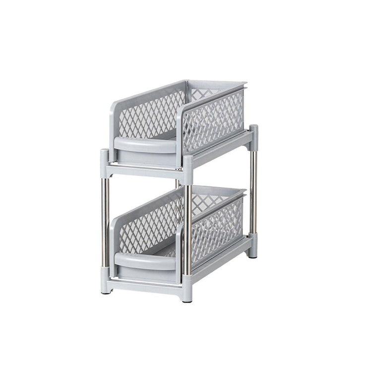 Bathroom Kitchen Sink Storage Rack Drawer Plastic Shelf Seasoning Holder - Grey - Flavour Fushion Cooking Shop