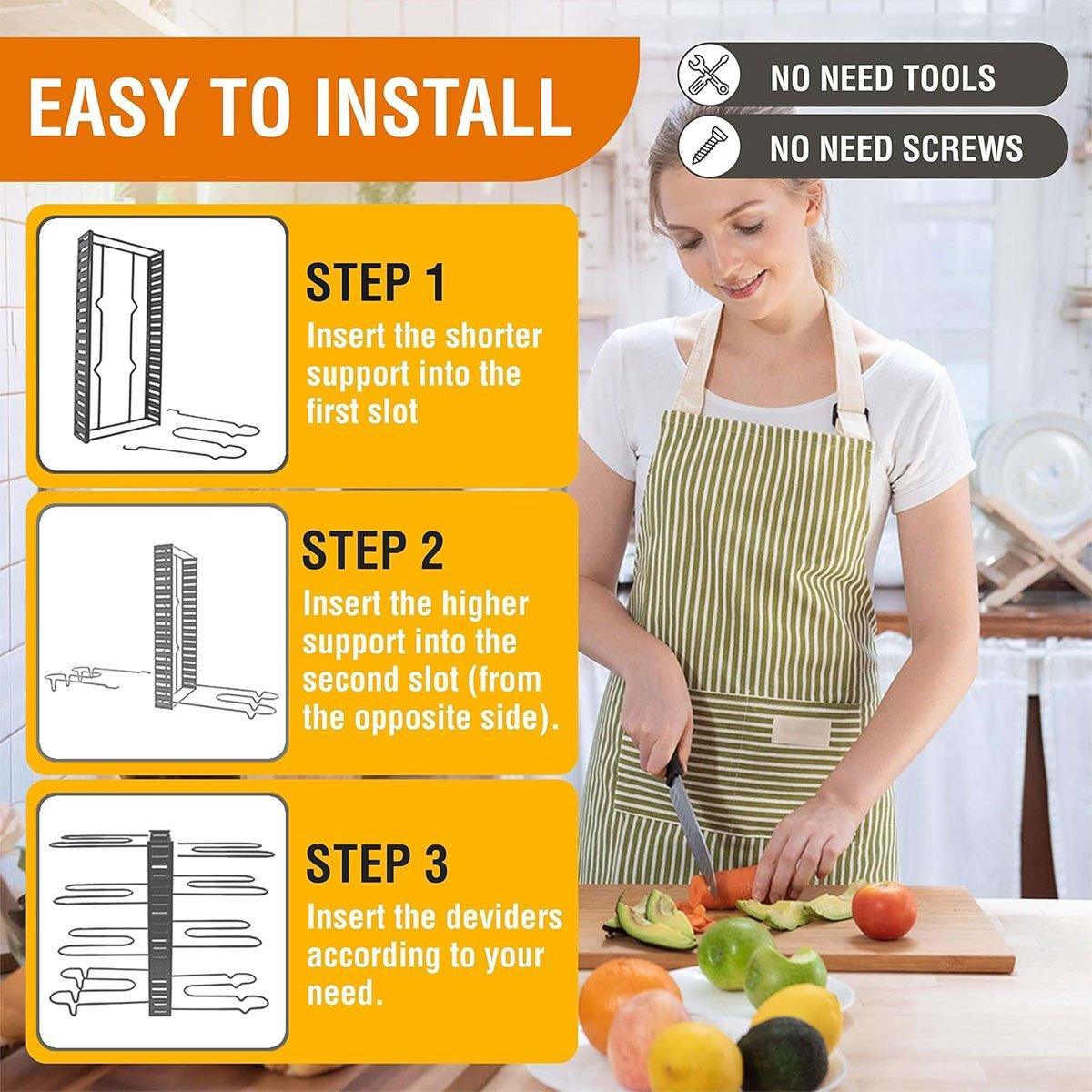 Adjustable Multi Layer Pot Lid Rack Vertical Storage Organizer Countertop Holder - Flavour Fushion Cooking Shop