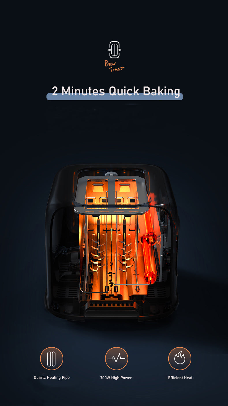 BEAR Double Slots Bread Toaster With Glass Window DSL-C02X1 - Flavour Fushion Cooking Shop