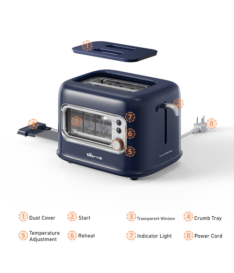 BEAR Double Slots Bread Toaster With Glass Window DSL-C02X1 - Flavour Fushion Cooking Shop
