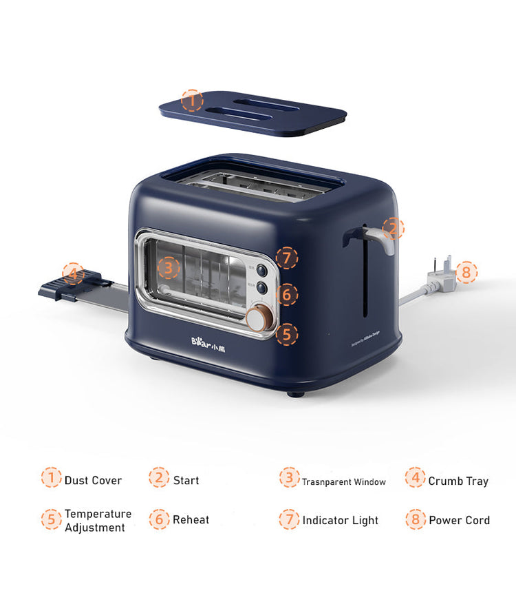BEAR Double Slots Bread Toaster With Glass Window DSL-C02X1 - Flavour Fushion Cooking Shop