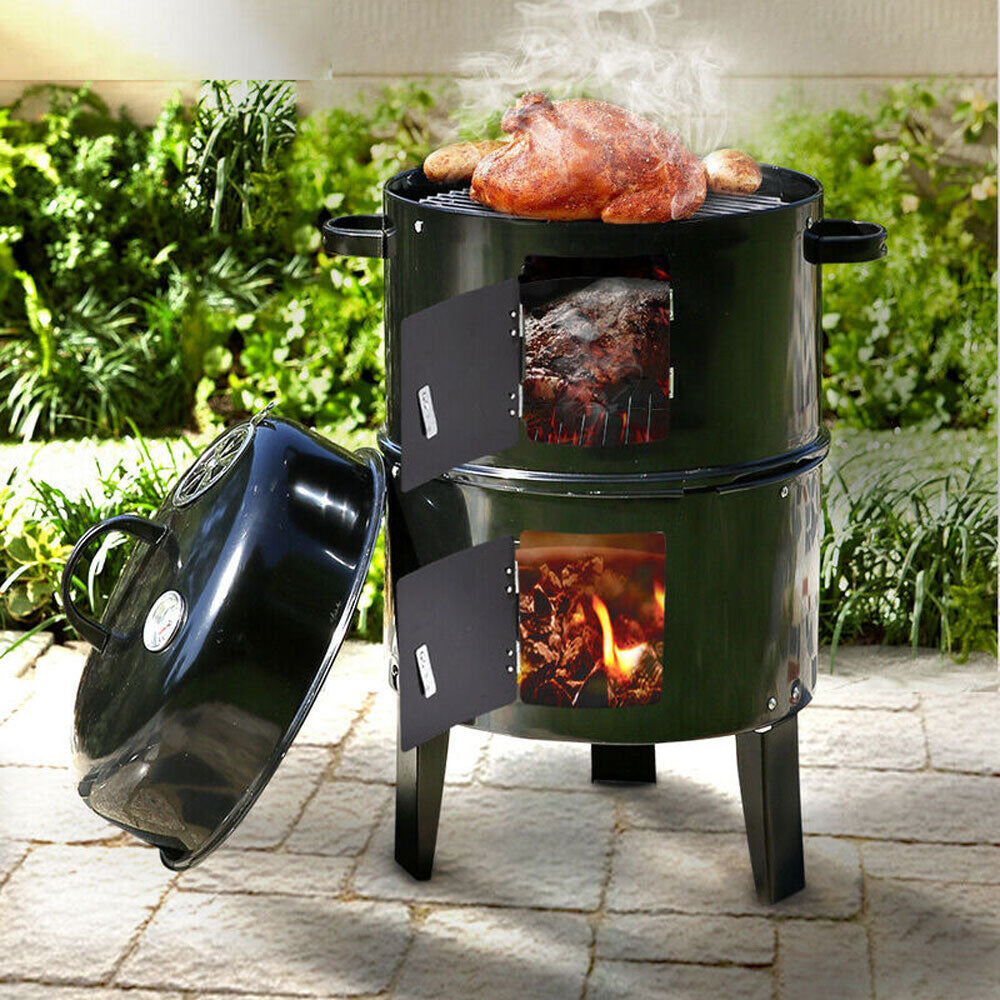 NEW 3in1 Portable Charcoal Vertical Smoker BBQ Roaster Grill Steel Water Steamer - Flavour Fushion Cooking Shop