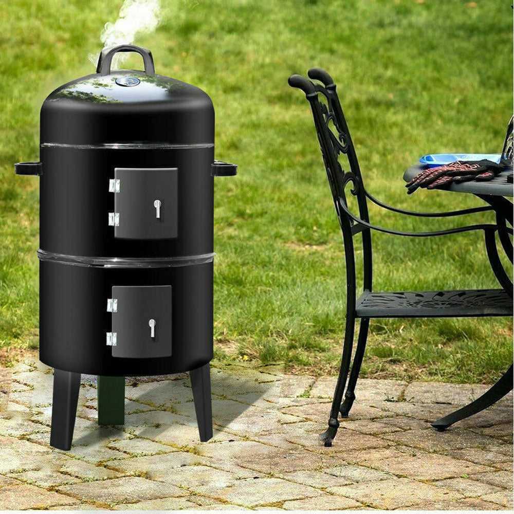 NEW 3in1 Portable Charcoal Vertical Smoker BBQ Roaster Grill Steel Water Steamer - Flavour Fushion Cooking Shop