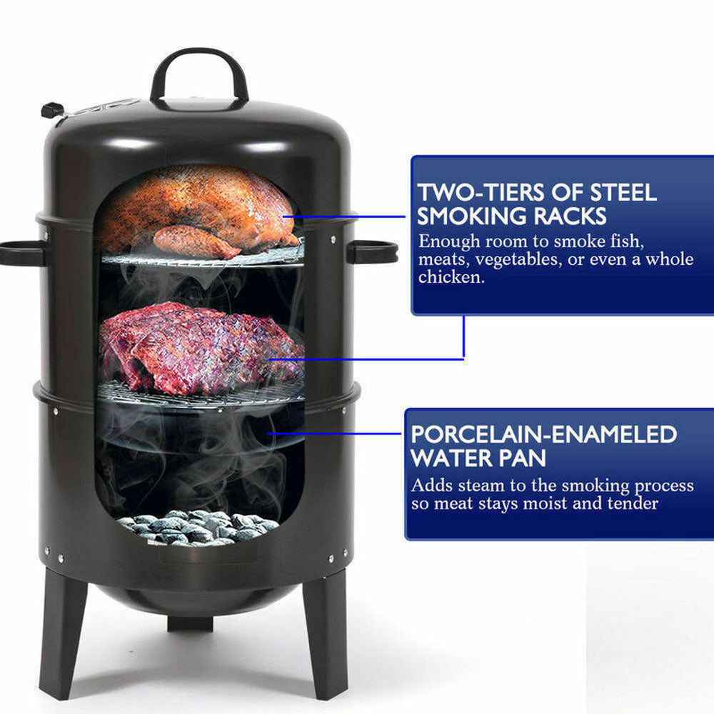 NEW 3in1 Portable Charcoal Vertical Smoker BBQ Roaster Grill Steel Water Steamer - Flavour Fushion Cooking Shop