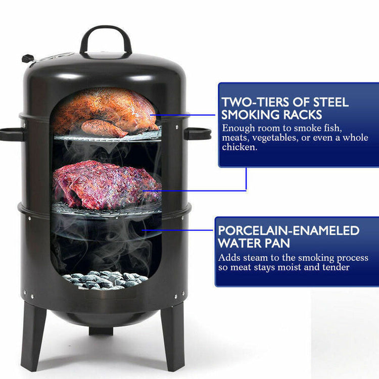 NEW 3in1 Portable Charcoal Vertical Smoker BBQ Roaster Grill Steel Water Steamer - Flavour Fushion Cooking Shop