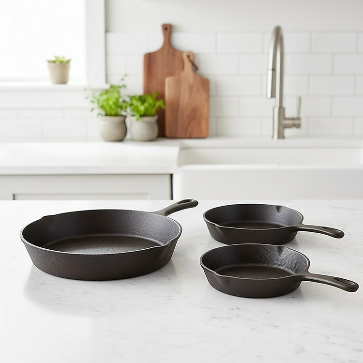 Pre-Seasoned Cast Iron Skillet Fry Pan Set – 3 Piece - Flavour Fushion Cooking Shop