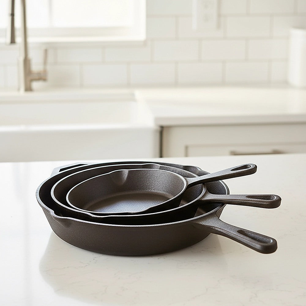 Pre-Seasoned Cast Iron Skillet Fry Pan Set – 3 Piece - Flavour Fushion Cooking Shop