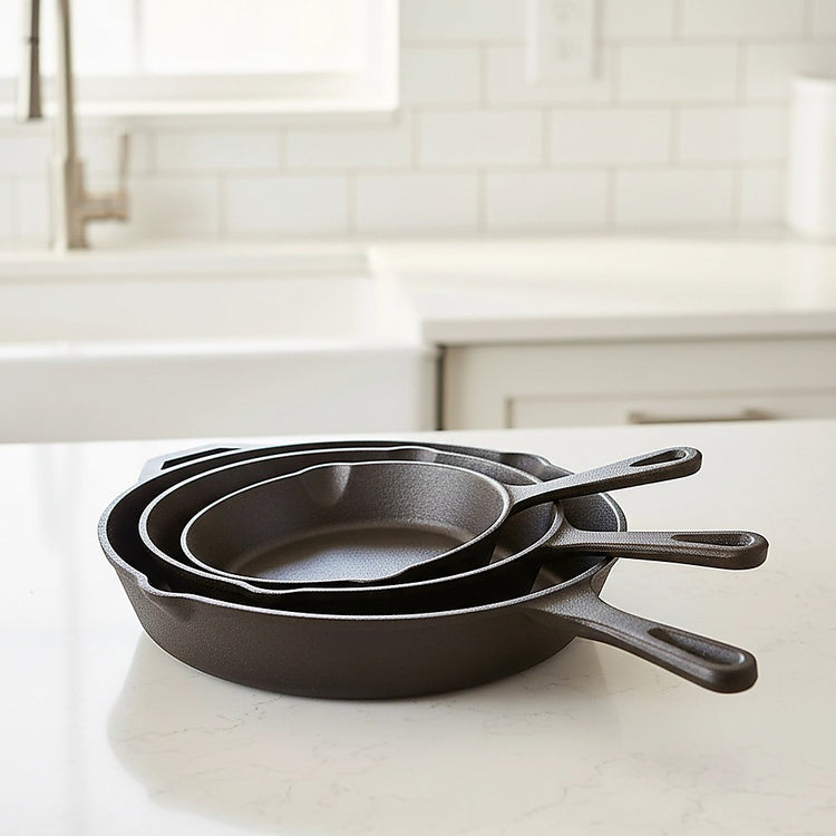 Pre-Seasoned Cast Iron Skillet Fry Pan Set – 3 Piece - Flavour Fushion Cooking Shop