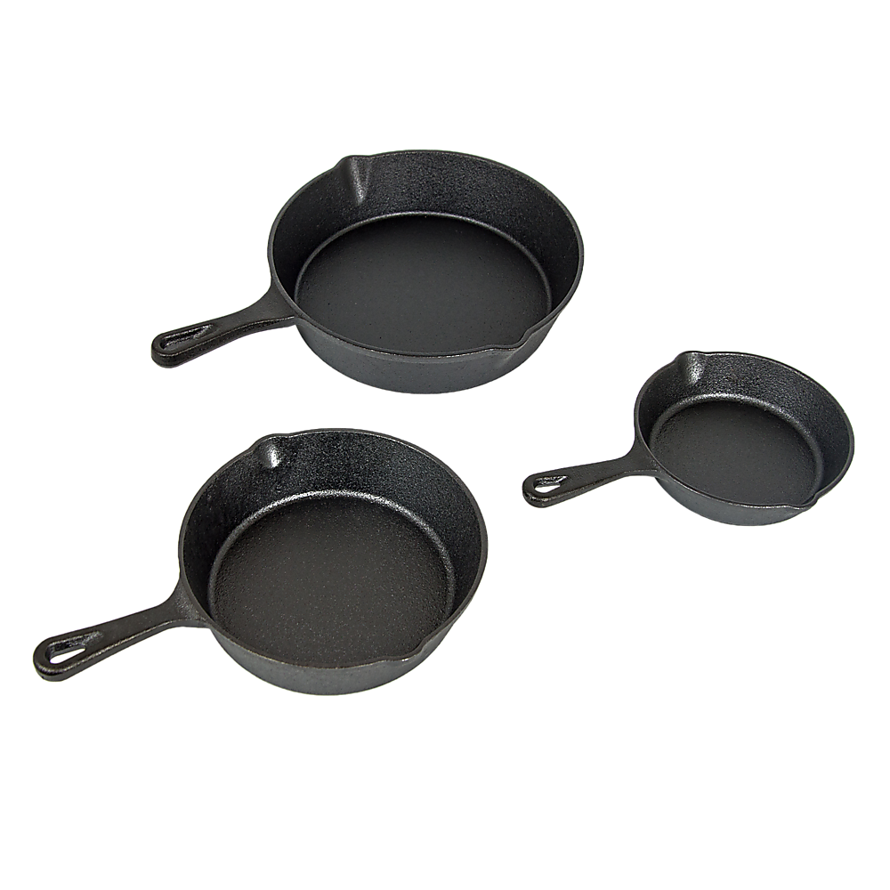 Pre-Seasoned Cast Iron Skillet Fry Pan Set – 3 Piece - Flavour Fushion Cooking Shop