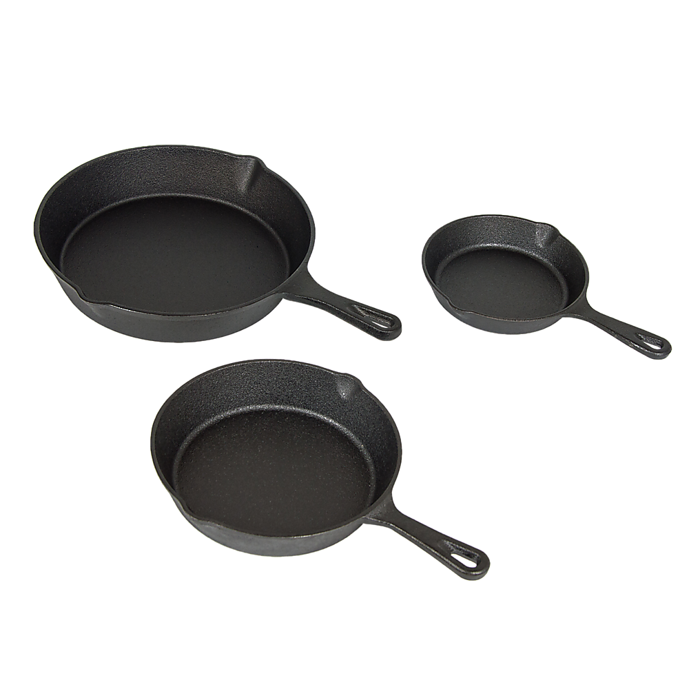 Pre-Seasoned Cast Iron Skillet Fry Pan Set – 3 Piece - Flavour Fushion Cooking Shop
