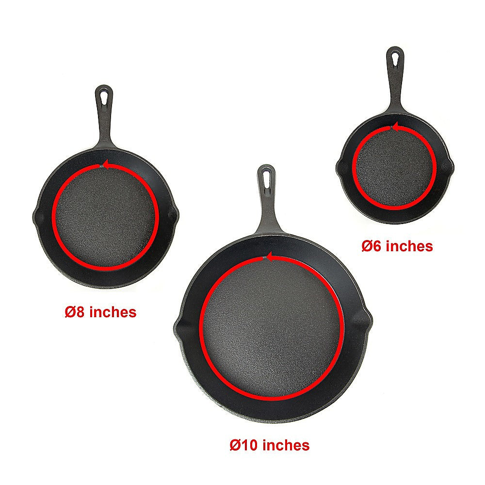 Pre-Seasoned Cast Iron Skillet Fry Pan Set – 3 Piece - Flavour Fushion Cooking Shop