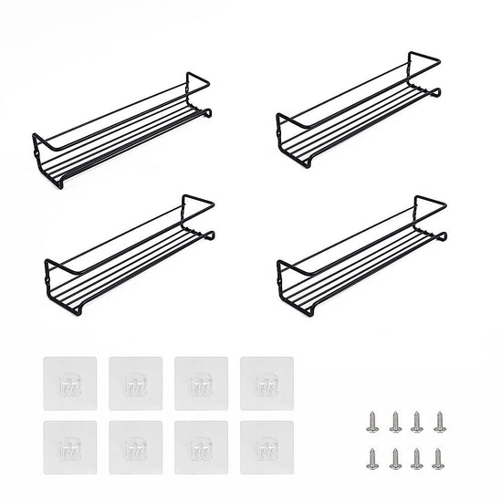 4pc Black Iron Wall Spice Rack – Kitchen Storage Shelf Set