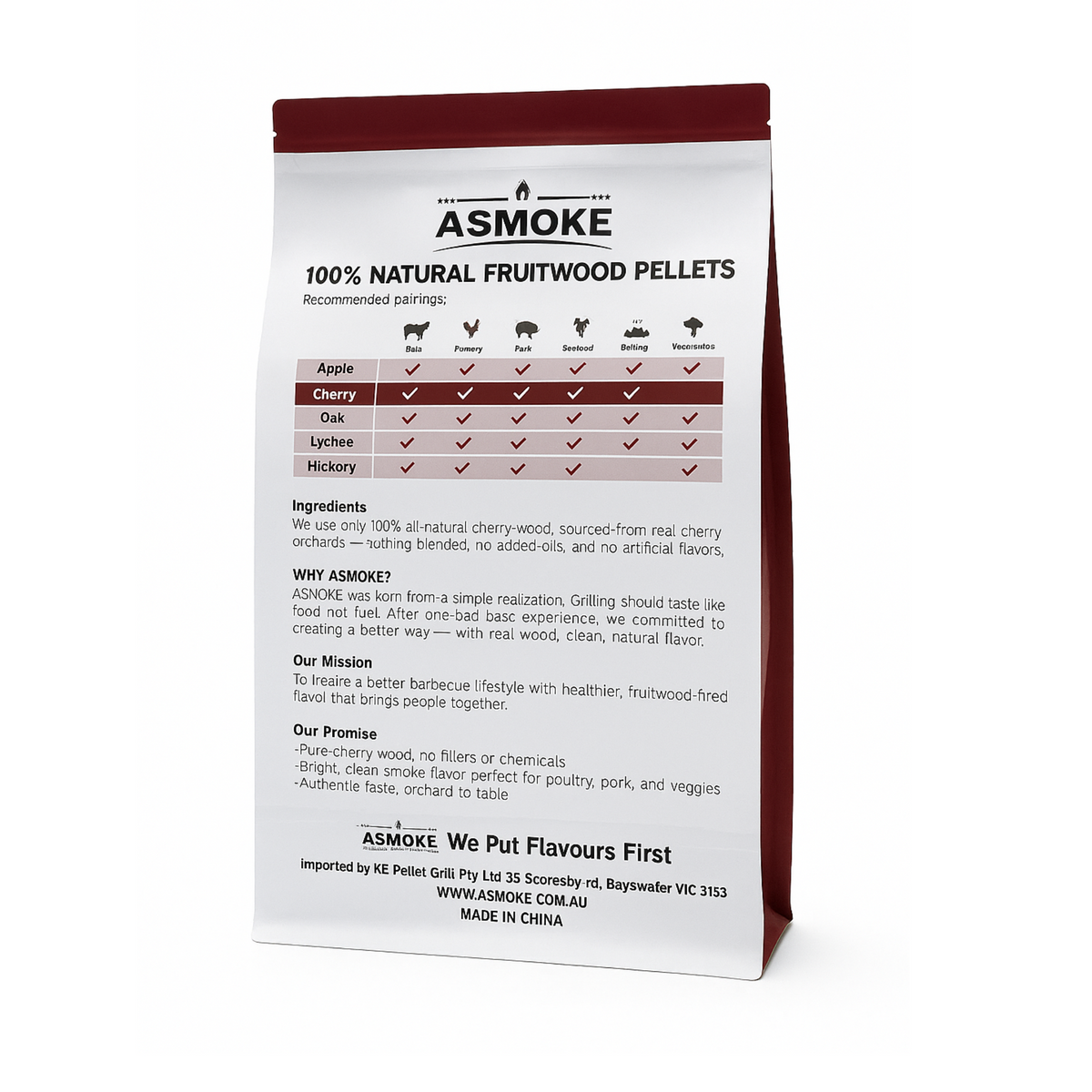 ASMOKE 100% Natural Cherry Wood BBQ Smoker Pellets (9kg / 20lbs) - Flavour Fushion Cooking Shop