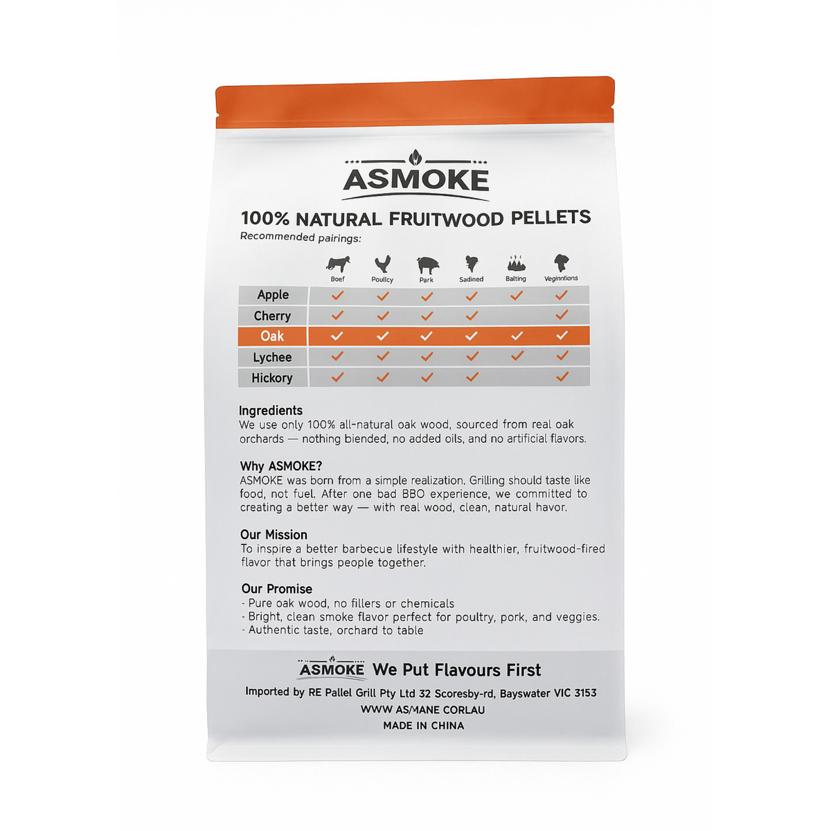 ASMOKE 100% Natural Premium Oak Wood BBQ Pellets for Smoker & Grill (9kg / 20lbs) - Flavour Fushion Cooking Shop