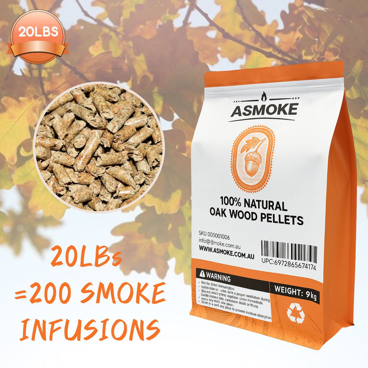 ASMOKE 100% Natural Premium Oak Wood BBQ Pellets for Smoker & Grill (9kg / 20lbs) - Flavour Fushion Cooking Shop
