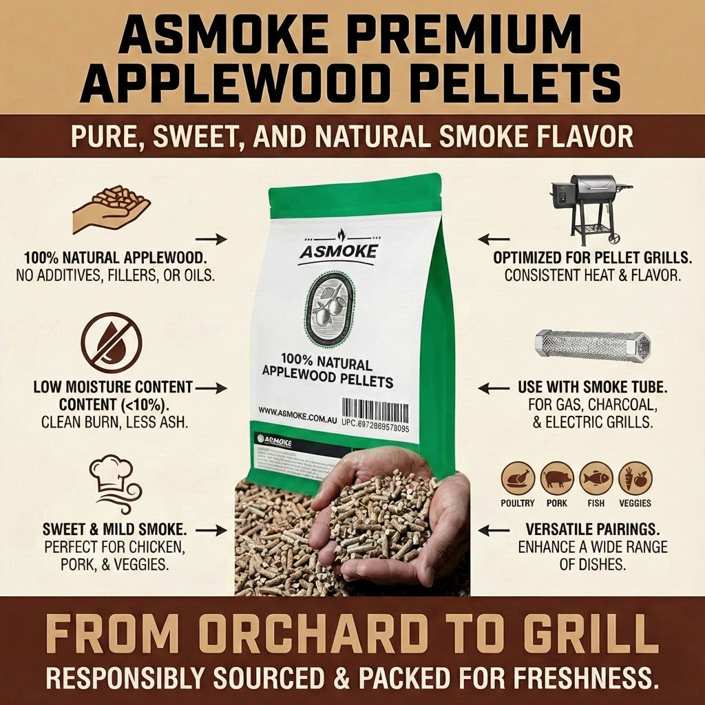 ASMOKE 100% Natural Apple Wood BBQ Smoker Pellets (2.27kg) - Premium Fruit Hardwood for Chicken & Pork - Flavour Fushion Cooking Shop