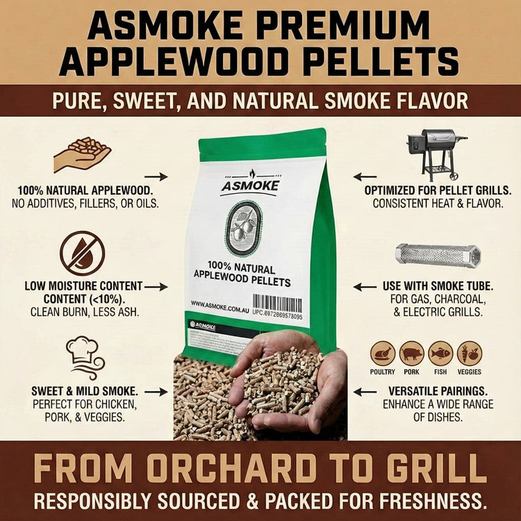 ASMOKE 100% Natural Apple Wood BBQ Smoker Pellets (2.27kg) - Premium Fruit Hardwood for Chicken & Pork - Flavour Fushion Cooking Shop