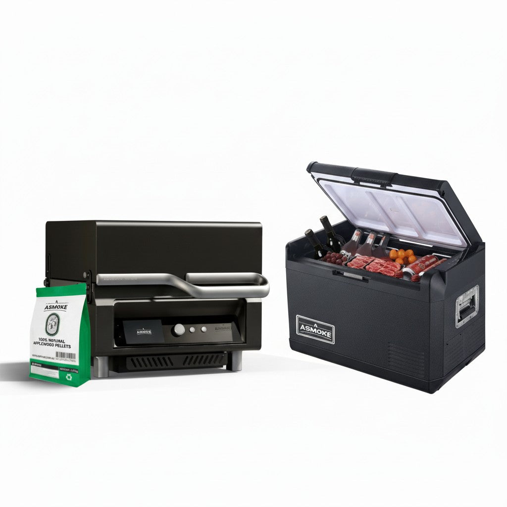 ASMOKE Essential Portable Wood Pellet Grill & 47L Mini Fridge Bundle + 5lb Apple Wood Pellets - Flavour Fushion Cooking Shop
