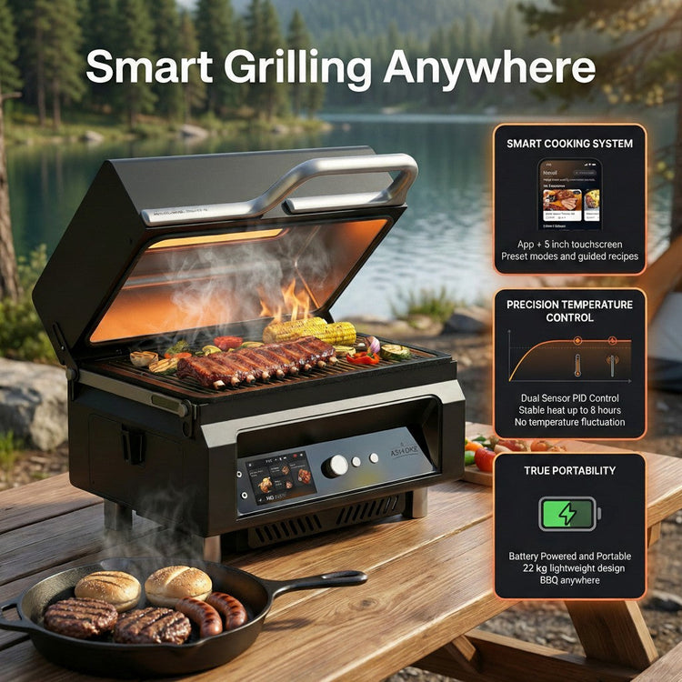 ASMOKE Essential Portable Wood Pellet Grill & 47L Mini Fridge Bundle + 5lb Apple Wood Pellets - Flavour Fushion Cooking Shop