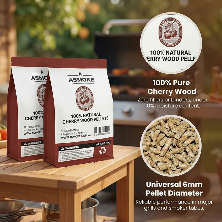 ASMOKE 100% Natural Cherry Wood BBQ Smoker Pellets (9kg / 20lbs) x2 - Flavour Fushion Cooking Shop