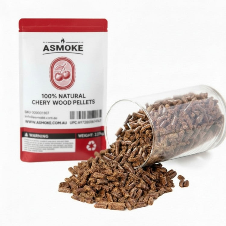 ASMOKE 19kg (40lbs) Premium Cherry Wood BBQ Smoker Pellets Bulk Bundle (8 x 2.27kg Bags) - Flavour Fushion Cooking Shop