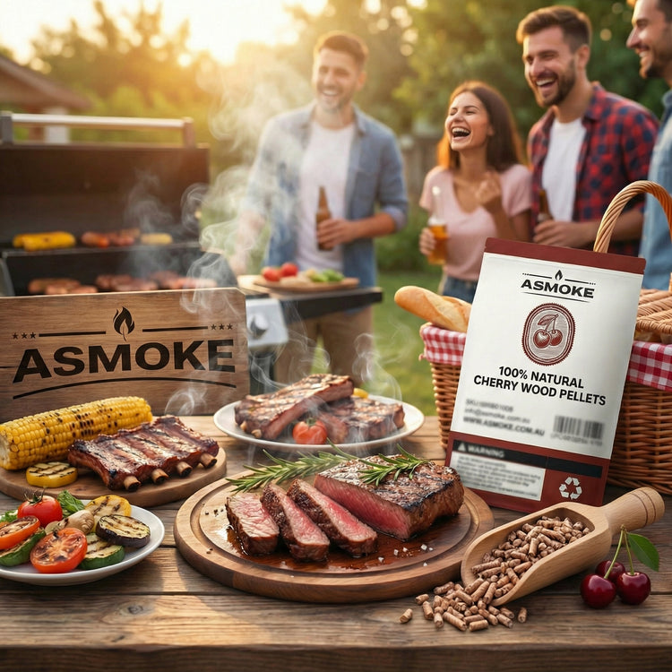 ASMOKE 19kg (40lbs) Premium Cherry Wood BBQ Smoker Pellets Bulk Bundle (8 x 2.27kg Bags) - Flavour Fushion Cooking Shop