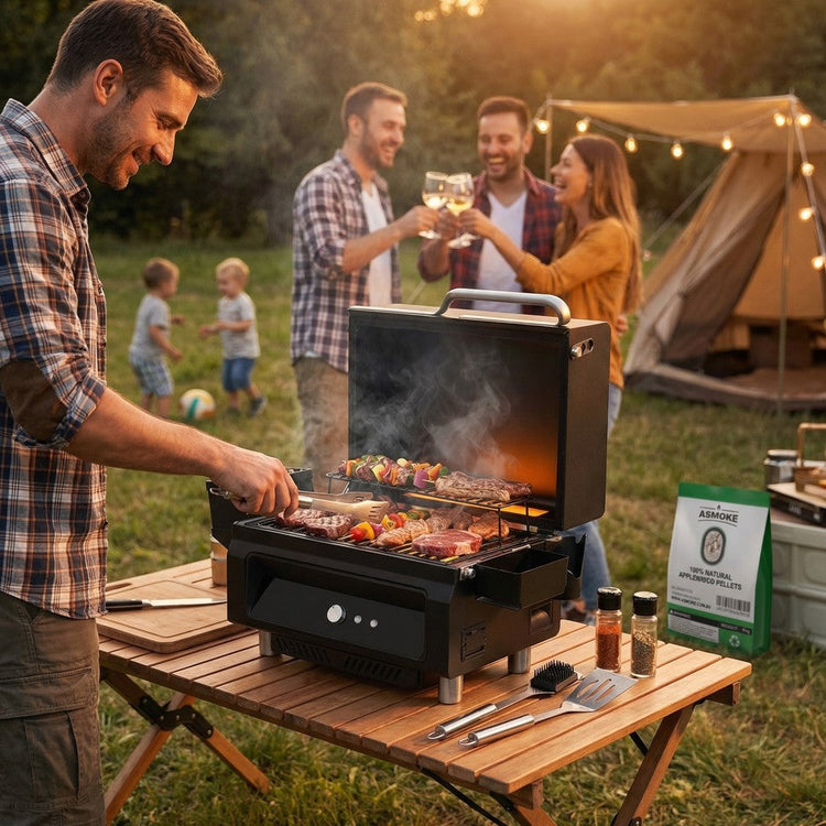 ASMOKE Essential Portable Smart Wood Pellet Grill Smoker & 6pc BBQ Tool Set + 20lb Applewood Pellets Bundle - Flavour Fushion Cooking Shop