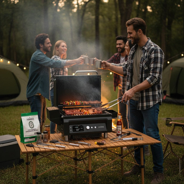 ASMOKE Essential Portable Smart Wood Pellet Grill Smoker & 6pc BBQ Tool Set + 5lb Applewood Pellets Bundle - Flavour Fushion Cooking Shop