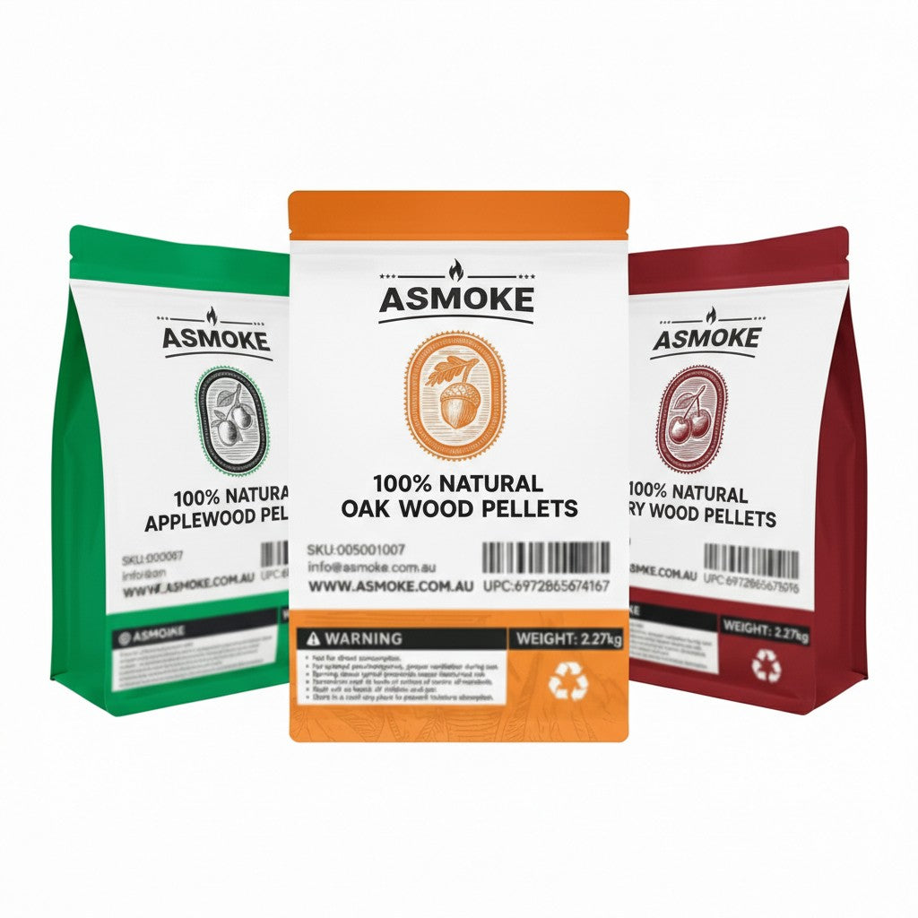 ASMOKE 3-Piece Premium Wood Pellet Variety Pack - Oak, Cherry & Apple (3 x 2.27kg Bags) - Flavour Fushion Cooking Shop