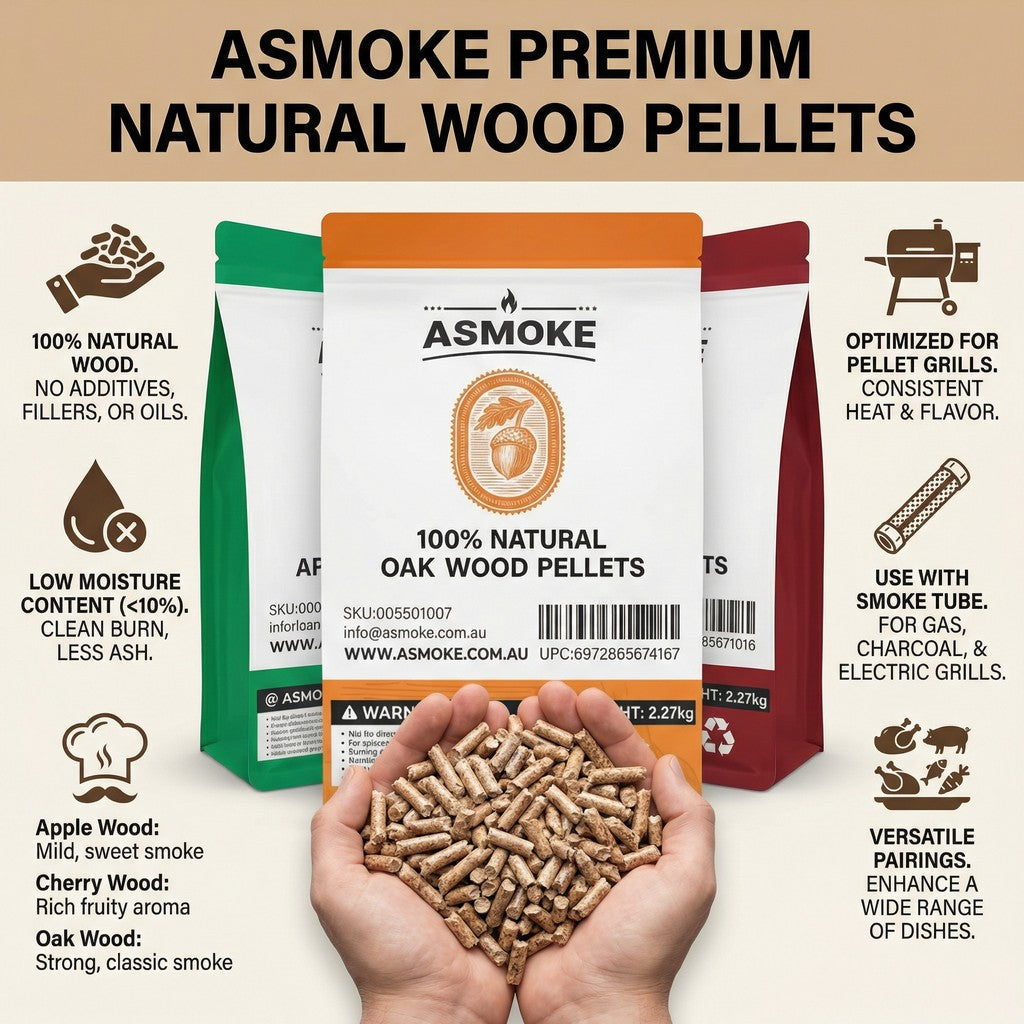 ASMOKE 3-Piece Premium Wood Pellet Variety Pack - Oak, Cherry & Apple (3 x 2.27kg Bags) - Flavour Fushion Cooking Shop