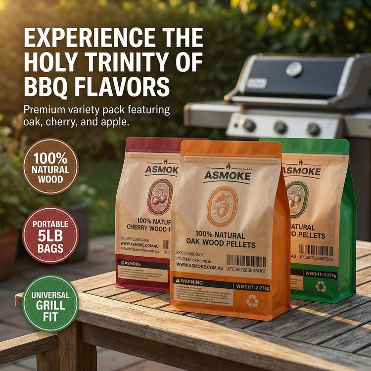 ASMOKE 3-Piece Premium Wood Pellet Variety Pack - Oak, Cherry & Apple (3 x 2.27kg Bags) - Flavour Fushion Cooking Shop