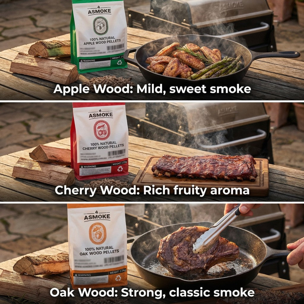 ASMOKE 3-Piece Premium Wood Pellet Variety Pack - Oak, Cherry & Apple (3 x 2.27kg Bags) - Flavour Fushion Cooking Shop